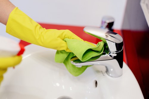 Deep cleaning bathroom fixtures during a Colliers Wood tenancy handover
