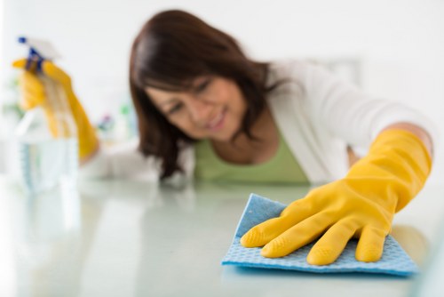 A cleaner maintaining meeting rooms and reception areas in Colliers Wood
